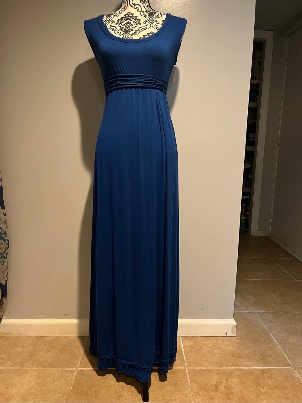 Max Studio Royal Blue Sleeveless Maxi Dress with Ruched Waist